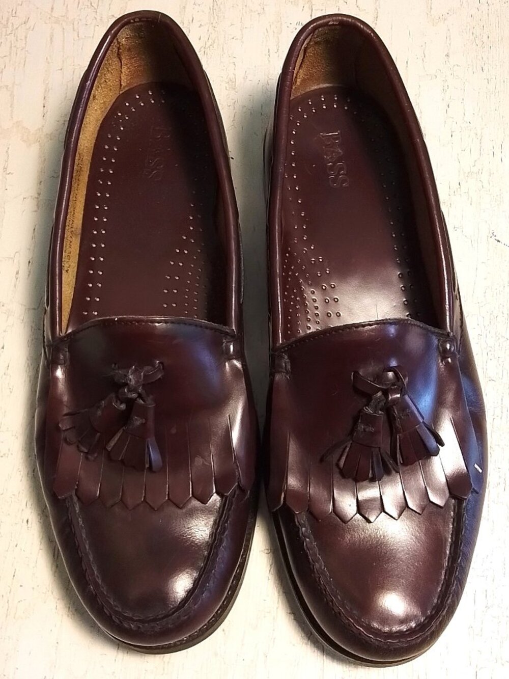 Vtg G H Bass Weejuns Shoes Burgundy Leather Layton Tassel Kiltie Loafers 11M